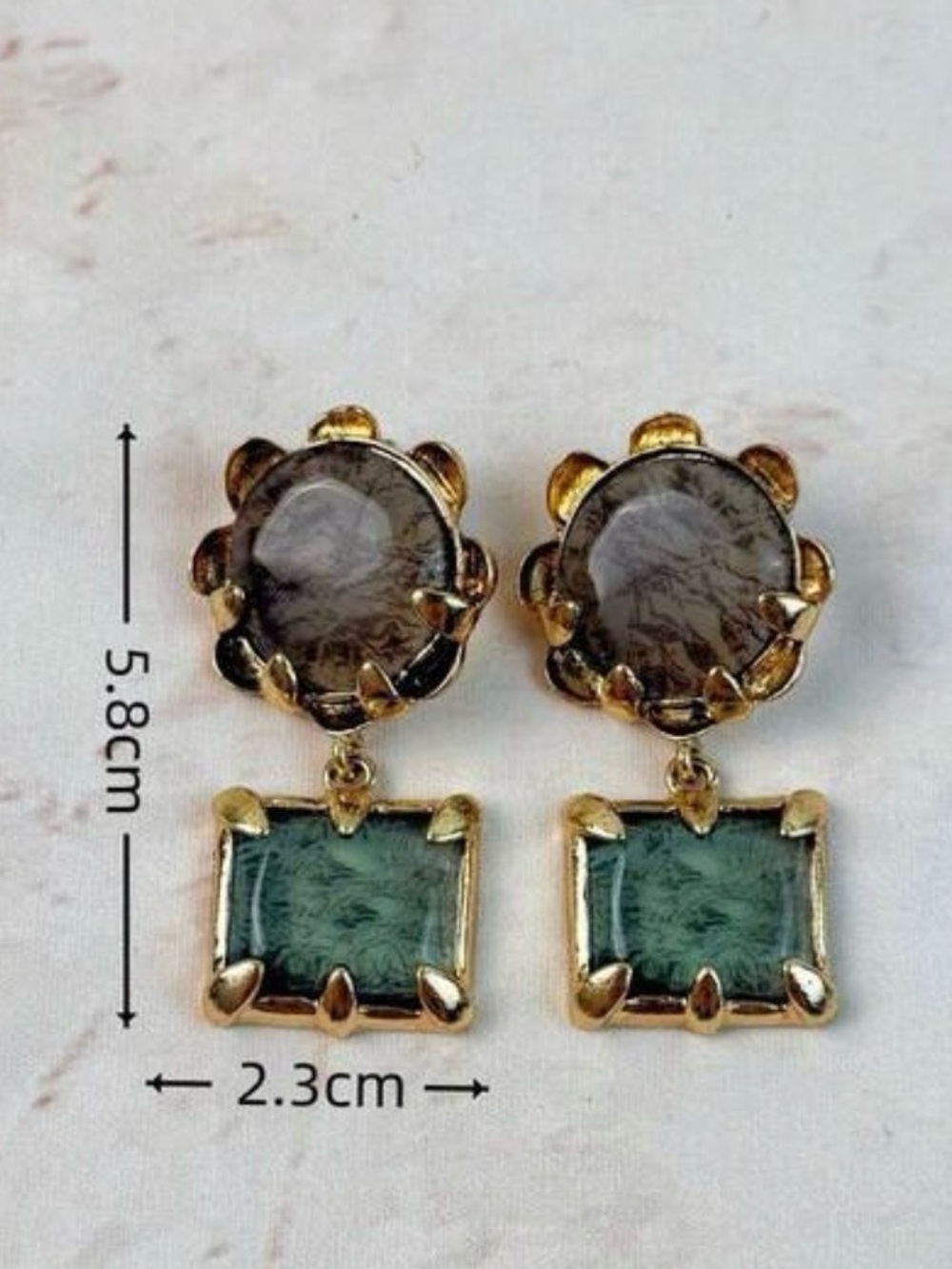 Gold and Emerald Green Drop Earrings - Picture 4 of 7